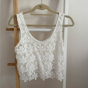 En Creme White Embellished Crop Tank Top